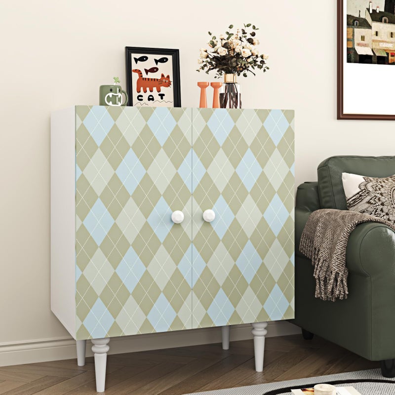 Wallderful Blue and Brown Checkered Wallpaper Removable Argyle Plaid Wallpaper Peel and Stick Vintage Geometric Contact Paper for Kitchen Backsplash Bedroom Bathroom Cabinets Accent Walls 17.5"x102" - Image 4