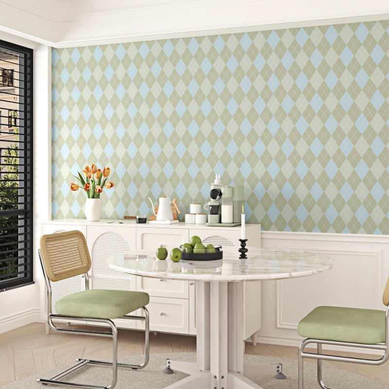 Wallderful Blue and Brown Checkered Wallpaper Removable Argyle Plaid Wallpaper Peel and Stick Vintage Geometric Contact Paper for Kitchen Backsplash Bedroom Bathroom Cabinets Accent Walls 17.5"x102" - Image 3