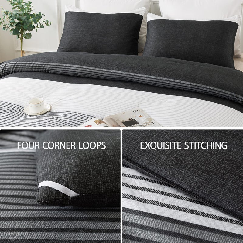 Andency Full Size Comforter Set,3 Pieces Black White Gray Patchwork Striped Comforter(79x90 Inch), Soft Microfiber Down Alternative Full Comforter Bedding Sets with Corner Loops - Image 5