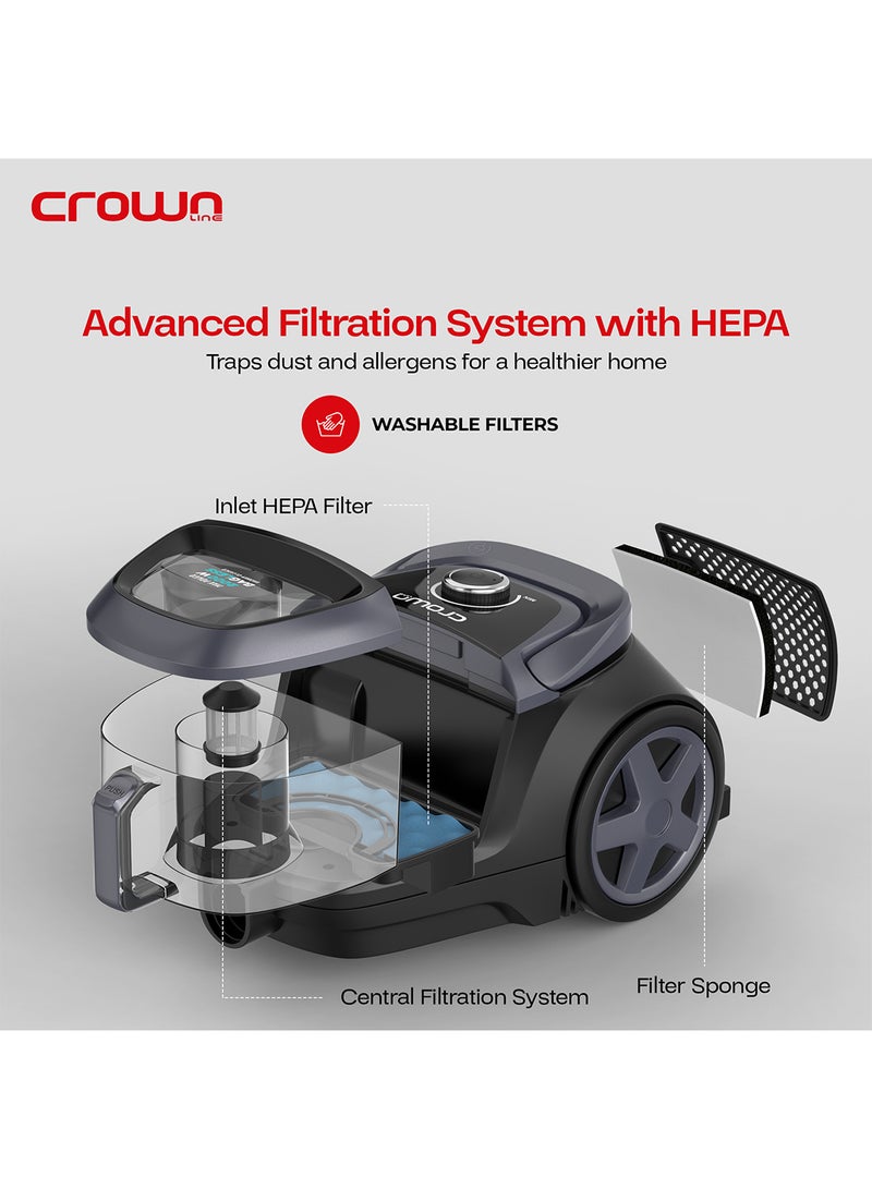 Crownline 2000W Bagless Vacuum Cleaner | 2.5L Tank with Adjustable Handle | Powerful Suction with Multiple Filters | Dust Full Indicator and Quiet Operation | 1 Year Brand Warranty 2.5 L 2000 W VC-272A Blue - Image 4