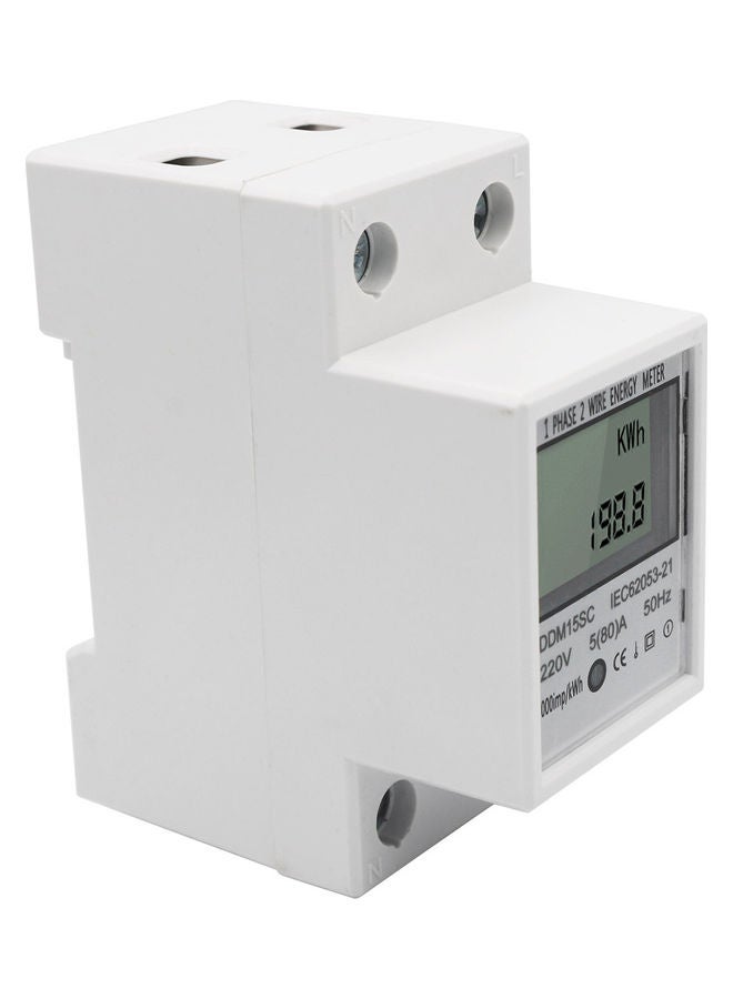 NIBEMINENT LCD Digital Display Single Phase DIN-Rail Energy Meter 5-80A 220V 50Hz Electronic KWh Power Consumption Monitor DDM15SC White 8.0x7.0x4.0cm - Image 4