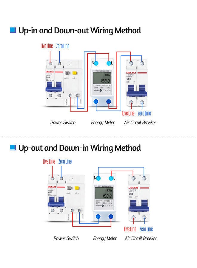NIBEMINENT LCD Digital Display Single Phase DIN-Rail Energy Meter 5-80A 220V 50Hz Electronic KWh Power Consumption Monitor DDM15SC White 8.0x7.0x4.0cm - Image 2