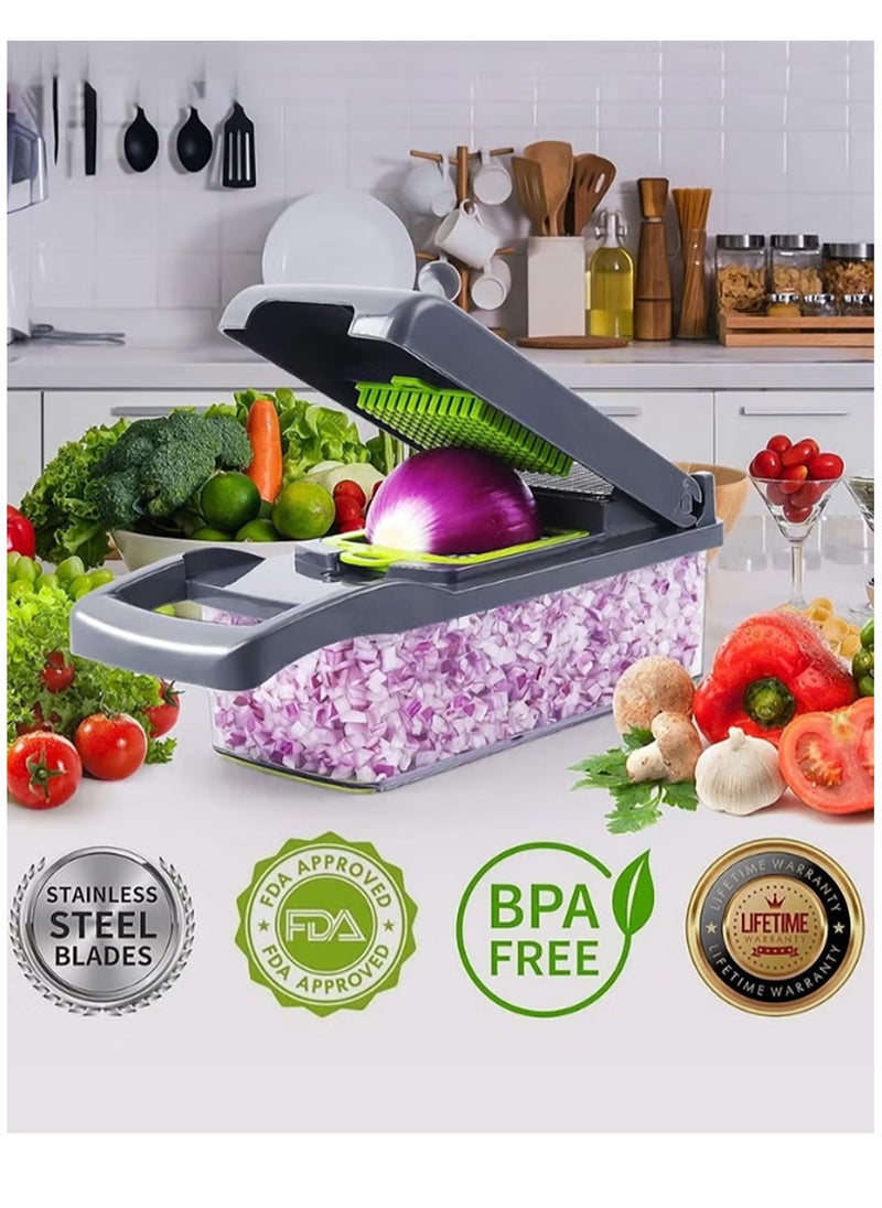 Vegetable Chopper, Pro Onion Chopper, 15 in 1Multifunctional Food Chopper, Kitchen Vegetable Slicer Dicer Cutter,Veggie Chopper With 8 Blades,Carrot and Garlic Chopper With Container