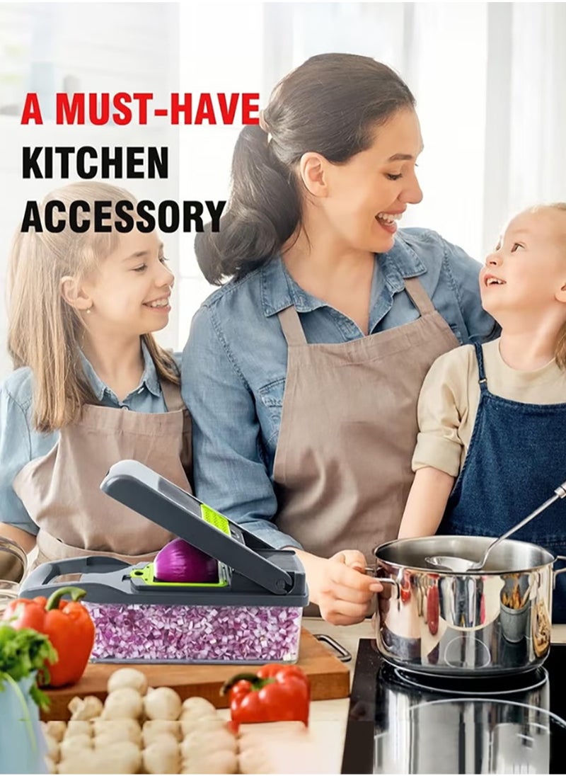 Vegetable Chopper, Pro Onion Chopper, 15 in 1Multifunctional Food Chopper, Kitchen Vegetable Slicer Dicer Cutter,Veggie Chopper With 8 Blades,Carrot and Garlic Chopper With Container