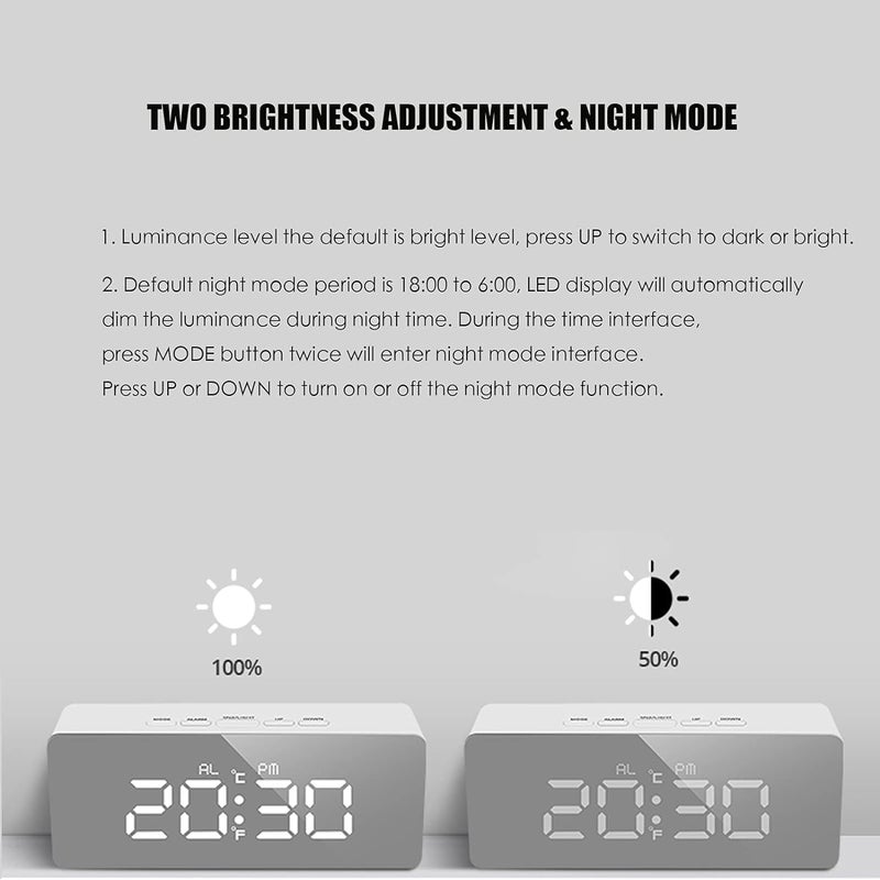 black sparrow Digital Alarm Clock Large Mirror Surface LED Clock with Dual USB Charger Port AutoCustom BrightnessEasy Snooze Function Alarm Clock for Kids Bedroom - Image 3
