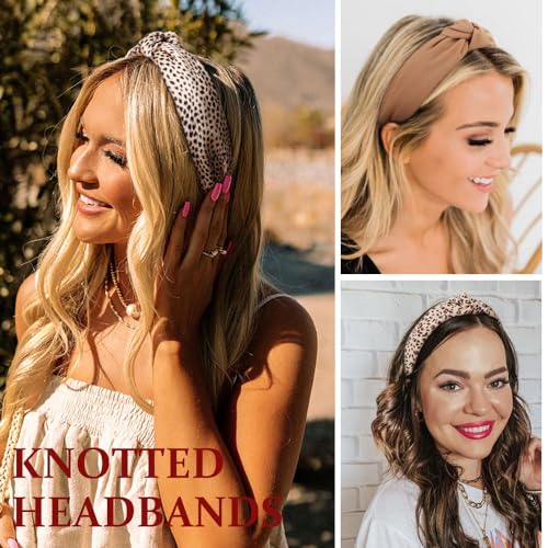 DRESHOW Knotted Headbands Women Non Slip Fashion Headbands 4 Pcs Printed and Solid Boho Wide Top Knot Hair Hoops for Women Girls Hairbands Hair Accessories Polyester Appropriate Size Occasions - Image 3
