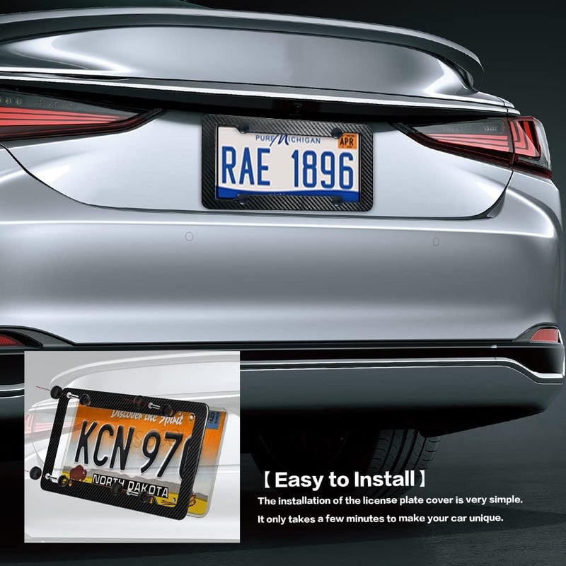 Reswish 2 Pack License Plate Frames,Carbon Fiber License Plate Frame,Car Tag Cover for Front & Rear with Fasteners and Screws,4 Hole Universal Holder Waterproof Plastic Number Plate Frame - Image 5