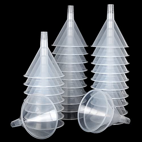 HNBun 30Pcs Plastic Funnels Set, 4.7 Inch Wide Mouth Large Clear Funnels for Filling Water Bottles, Multipurpose Tool with Long Spout for Transferring Liquid, Spices, Powder, Lotion, Oils - Image 1