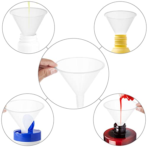 HNBun 30Pcs Plastic Funnels Set, 4.7 Inch Wide Mouth Large Clear Funnels for Filling Water Bottles, Multipurpose Tool with Long Spout for Transferring Liquid, Spices, Powder, Lotion, Oils - Image 5
