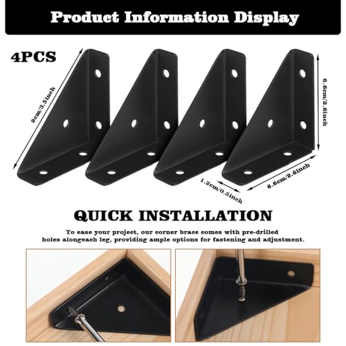 Serplex® 4Pcs Corner Braces Angle Brakets Steel L-Brackets 90°C Shelf Support Corner Braces, Triangle Furniture Right-Angle Joints Brackets, Corner Desk Connector for Bed Cabinet (Screws Not Included) - Image 2