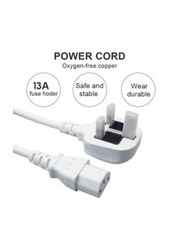 White Desktop Power Cable 250V 13A Monitor Power Cord 3 Pin UK Main Leads Universal AC Power Cord Replacement for PC Computer Printer DKURVE