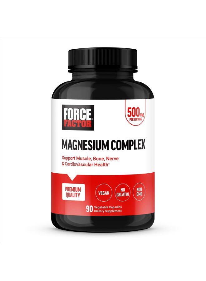 Force Factor مكمل مغنيسيوم معقد لدعم العضلات والعظام والأعصاب وصحة القلب والأوعية الدموية، مغنيسيوم جليسينات، مغنيسيوم سترات، ومغنيسيوم أكسيد، نباتي، غير معدل وراثيًا، 90 كبسولة - Image 1