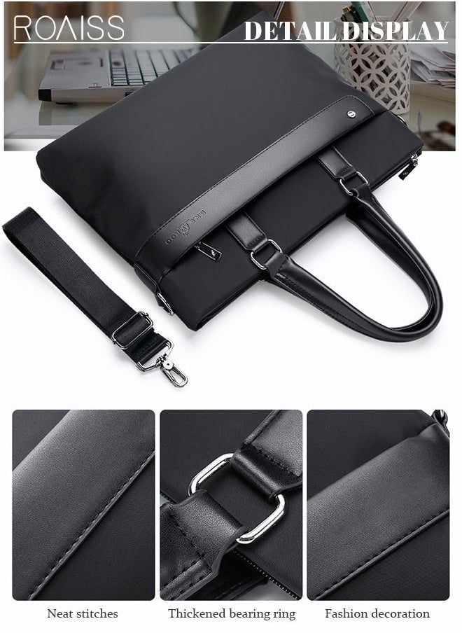 roaiss - Casual Business Briefcase Laptop Bag Classic Large Crossbody Shoulder Bag Soft Waterproof Wear-resistant Handbag for Men Travel Office Work Black - Image 1