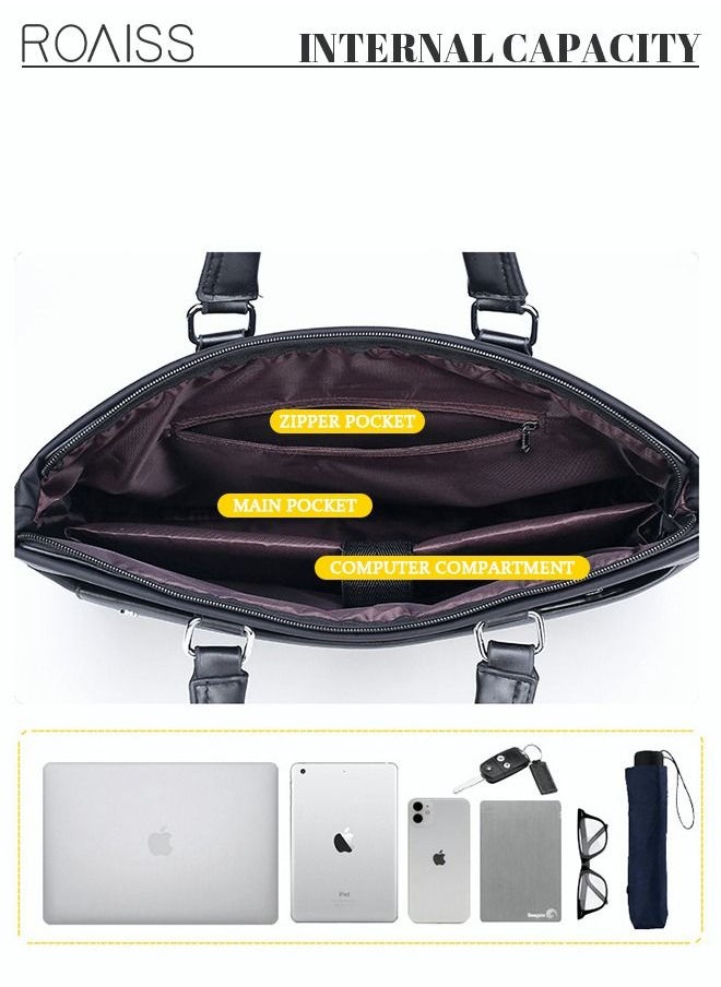 roaiss - Casual Business Briefcase Laptop Bag Classic Large Crossbody Shoulder Bag Soft Waterproof Wear-resistant Handbag for Men Travel Office Work Black - Image 1