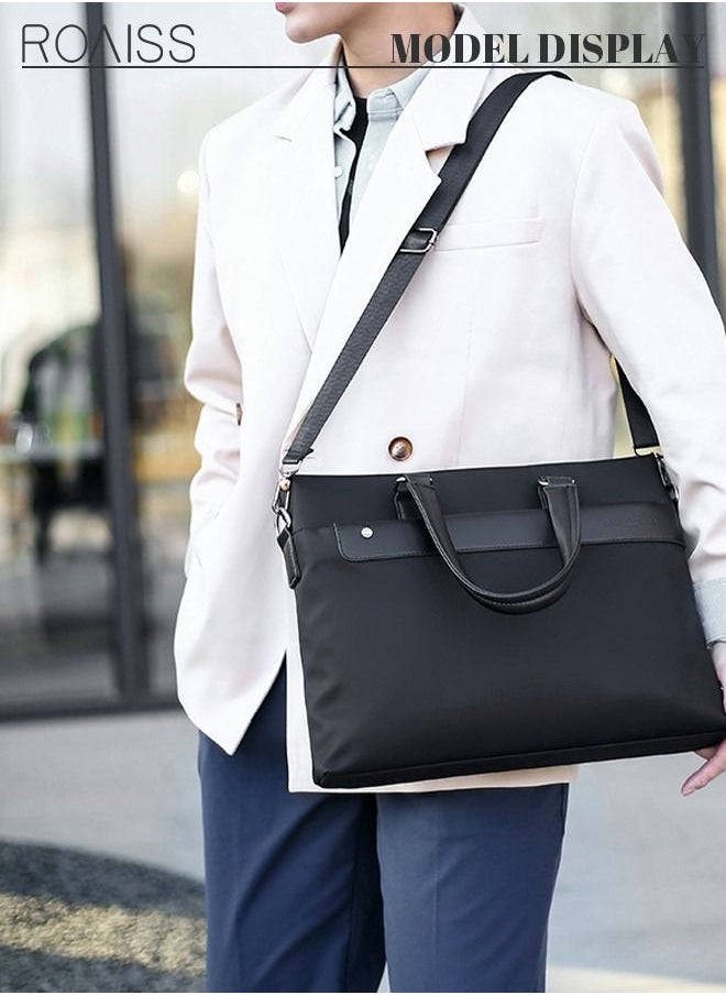 roaiss - Casual Business Briefcase Laptop Bag Classic Large Crossbody Shoulder Bag Soft Waterproof Wear-resistant Handbag for Men Travel Office Work Black - Image 1