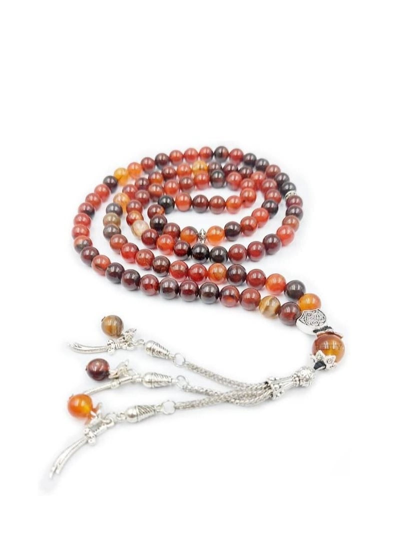 REBUY - Islamic Prayer Beads Tasbih Red Agate Stone Misbaha Rosary TasbeehRosary Golden Tassel By REBUY (8 mm 99 Beads) - Image 1