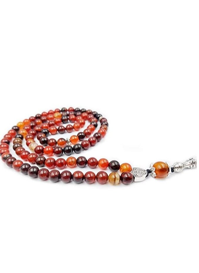 REBUY - Islamic Prayer Beads Tasbih Red Agate Stone Misbaha Rosary TasbeehRosary Golden Tassel By REBUY (8 mm 99 Beads) - Image 1