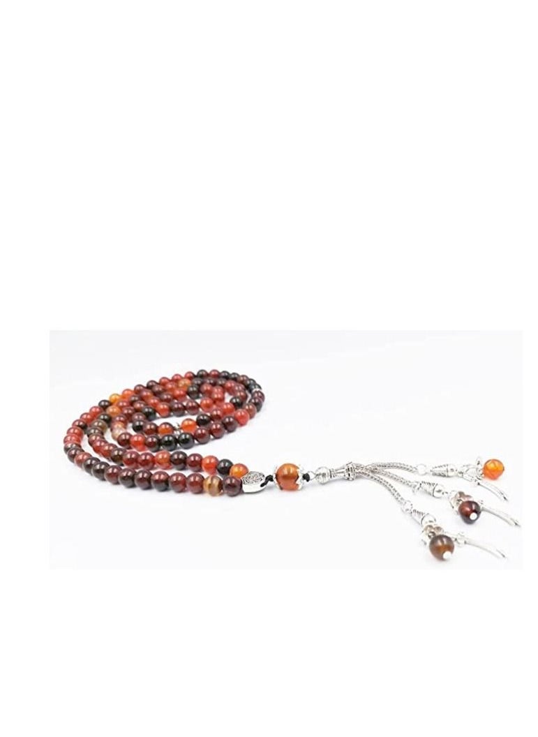 REBUY - Islamic Prayer Beads Tasbih Red Agate Stone Misbaha Rosary TasbeehRosary Golden Tassel By REBUY (8 mm 99 Beads) - Image 1