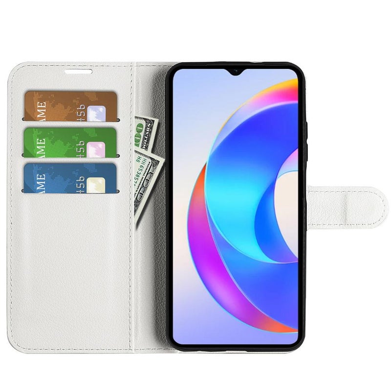 إيروريكس جراب هاتف For Honor X5c Plus من الجلد بتصميم أفقي من نسيج الليتشي مع حامل (أبيض) - Image 4