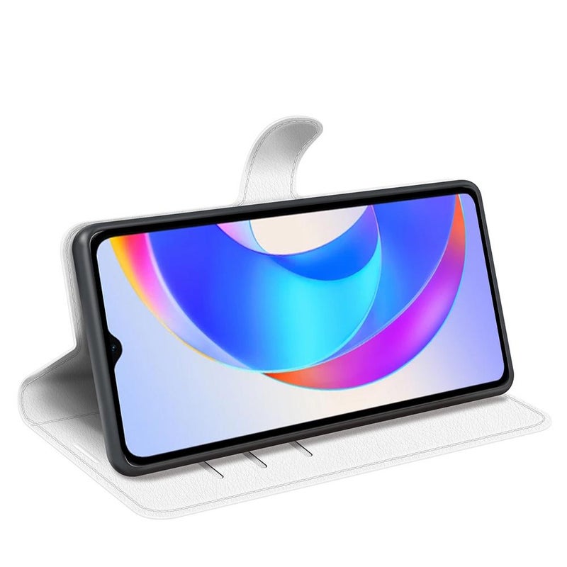 إيروريكس جراب هاتف For Honor X5c Plus من الجلد بتصميم أفقي من نسيج الليتشي مع حامل (أبيض) - Image 5