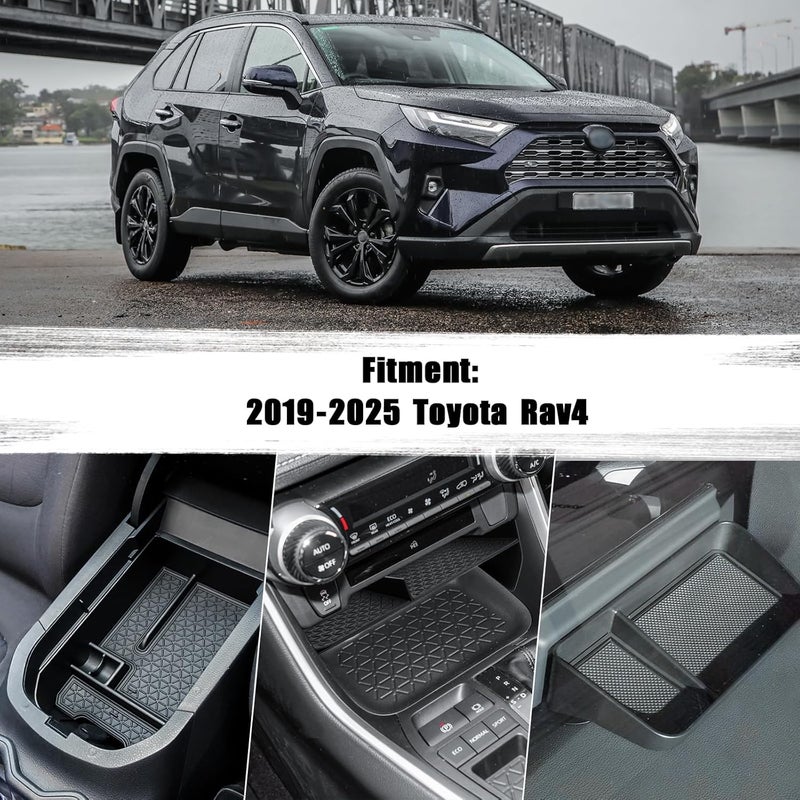 Neepiar 3 قطع صينية تنظيم الكونسول الوسطي وصندوق تخزين مسند الذراع متوافقة مع تويوتا RAV4 2019-2022 2023 2024 صينية تخزين لوحة القيادة إكسسوارات داخلية - غير مناسبة للشاشة المتعددة الوسائط الجديدة مقاس 10.5 بوصة - Image 2