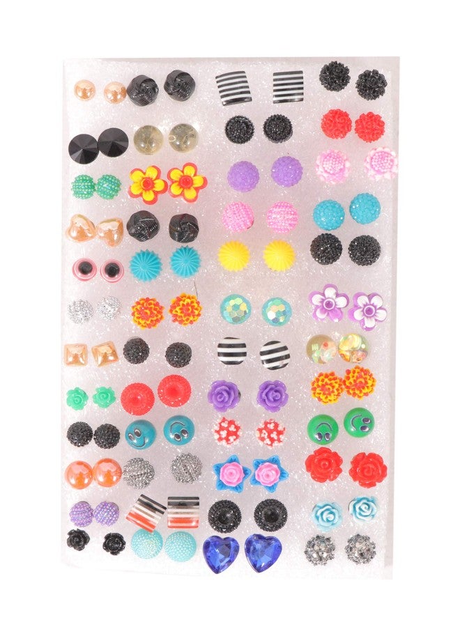 Honbon Plastic Small Design Stud Earrings with Plastic Back for Girls Combo (Assorted Colour and Design, 25) - Image 1