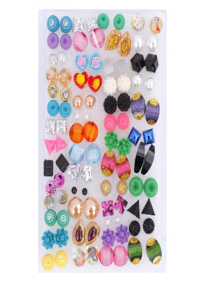 Honbon Plastic Small Design Stud Earrings with Plastic Back for Girls Combo (Assorted Colour and Design, 25) - Image 2