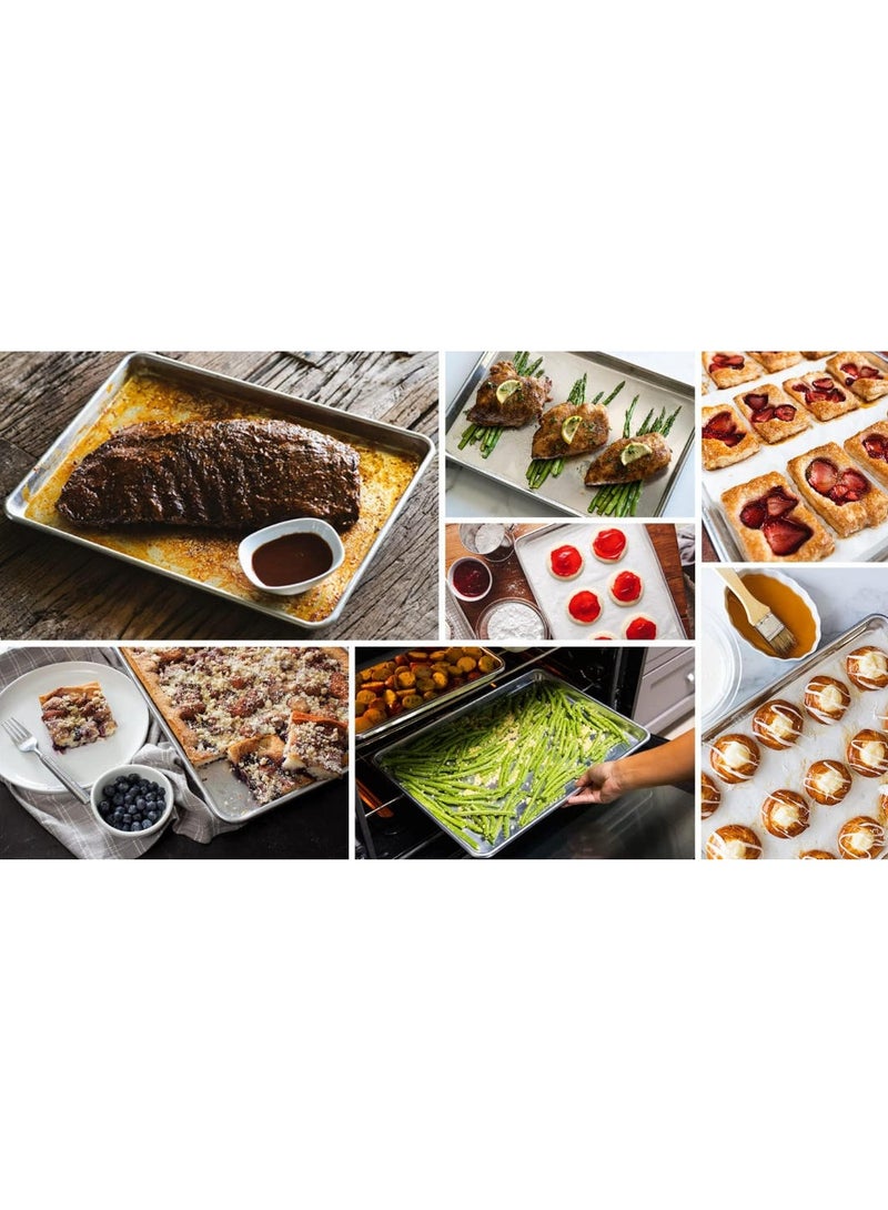 Commercial Quality Aluminum Baking Sheet Pan Set of 2, Half Sheet 18x13 Inch, Heavy Duty Thick Gauge, Rust & Warp Resistant Cookie Sheet for Oven - Image 2