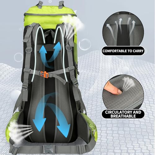 W WINTMING WintMing 75L Hiking Backpack with Rain Cover Waterproof Camping Backpack Shoes Warehouse for Men Women, Frameless (Olive Green) - Image 5