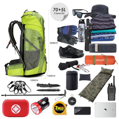 W WINTMING WintMing 75L Hiking Backpack with Rain Cover Waterproof Camping Backpack Shoes Warehouse for Men Women, Frameless (Olive Green) - Image 3