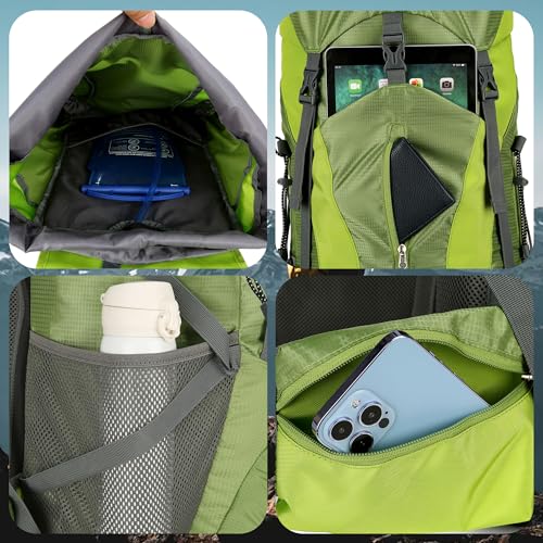 W WINTMING WintMing 75L Hiking Backpack with Rain Cover Waterproof Camping Backpack Shoes Warehouse for Men Women, Frameless (Olive Green) - Image 4