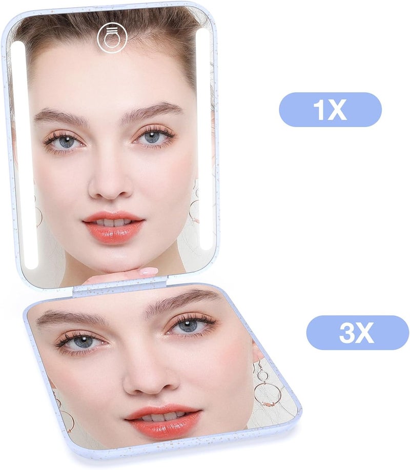 Kintion Rechargeable Pocket Mirror, Wheat Straw Material 1X/3X Magnification Portable Compact Mirror, Handheld Travel Mirror, Small Purse Mirrors for Women, Purple - Image 4
