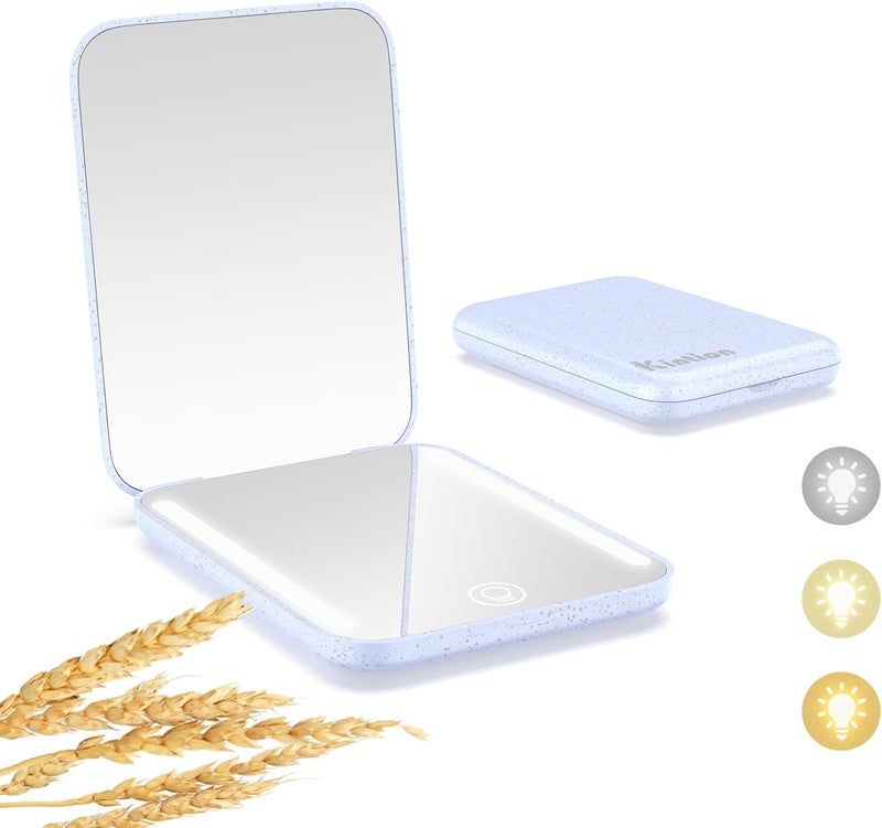 Kintion Rechargeable Pocket Mirror, Wheat Straw Material 1X/3X Magnification Portable Compact Mirror, Handheld Travel Mirror, Small Purse Mirrors for Women, Purple - Image 1