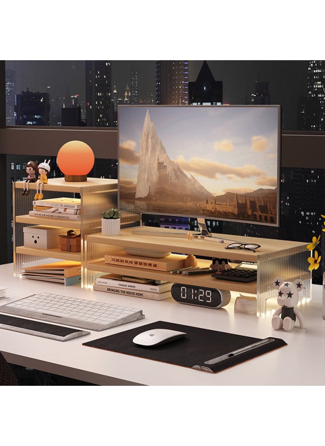 Generic - Station Computer Rack Laptop Portable Computer Bracket Desktop Display Pad High Storage Rack Storage Rack-Color:Suspension Acrylic-White [Double Layer]] - Image 1