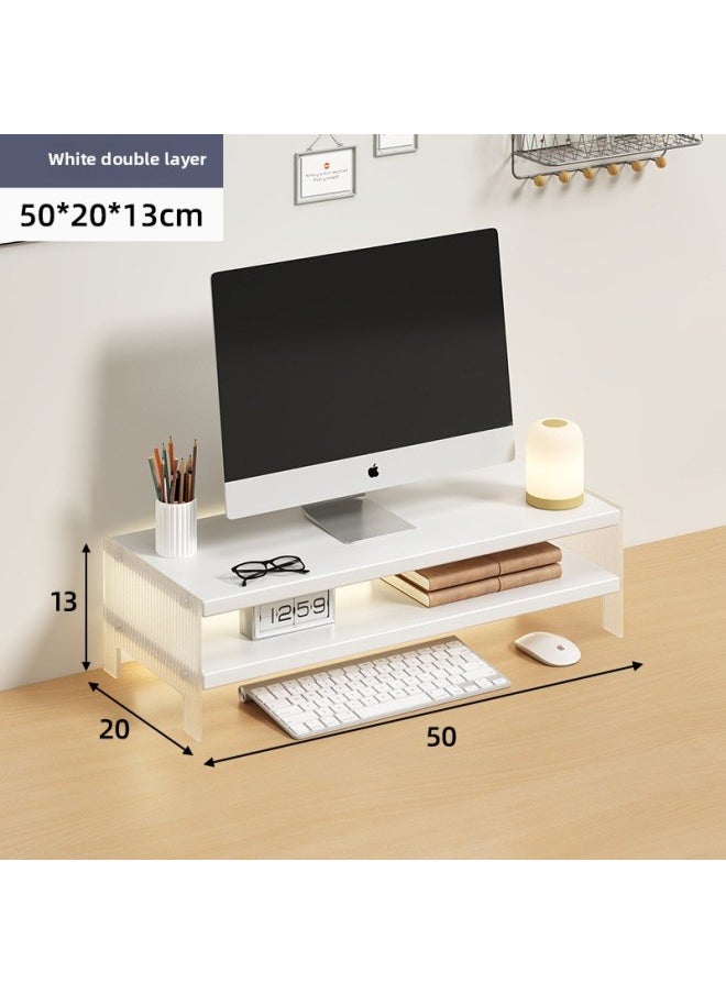 Generic - Station Computer Rack Laptop Portable Computer Bracket Desktop Display Pad High Storage Rack Storage Rack-Color:Suspension Acrylic-White [Double Layer]] - Image 1