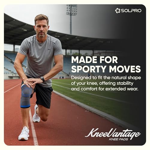 Solpro KneeVantage Knee Pads for Men & Women | Joint Stabiliser for All Sports, Gym & Rehab Workouts | Joint Pain Relief for Active Lifestyle Injury Recovery & Arthritis (Dark Grey/Blue) - Image 5