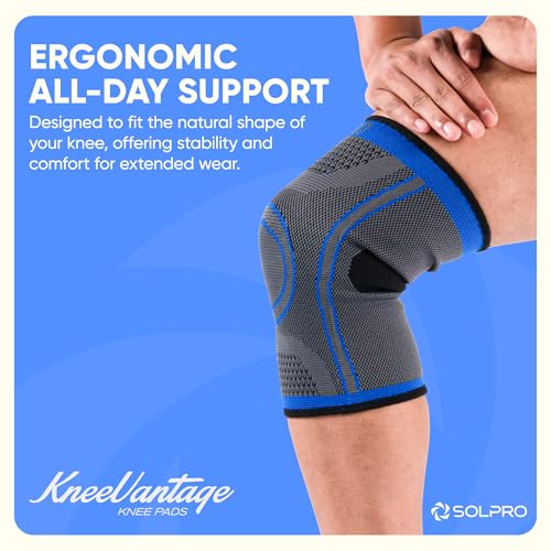 Solpro KneeVantage Knee Pads for Men & Women | Joint Stabiliser for All Sports, Gym & Rehab Workouts | Joint Pain Relief for Active Lifestyle Injury Recovery & Arthritis (Dark Grey/Blue) - Image 2