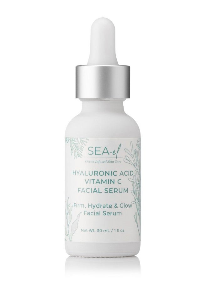 Sea-El - Hyaluronic Acid & Vitamin C Facial Serum Drops Firming Hydration & Glow Anti Aging Face Moisturizer Daily Wrinkle Diminishing Skin Care For Women & Men Vegan 1 Fl Oz - Image 1