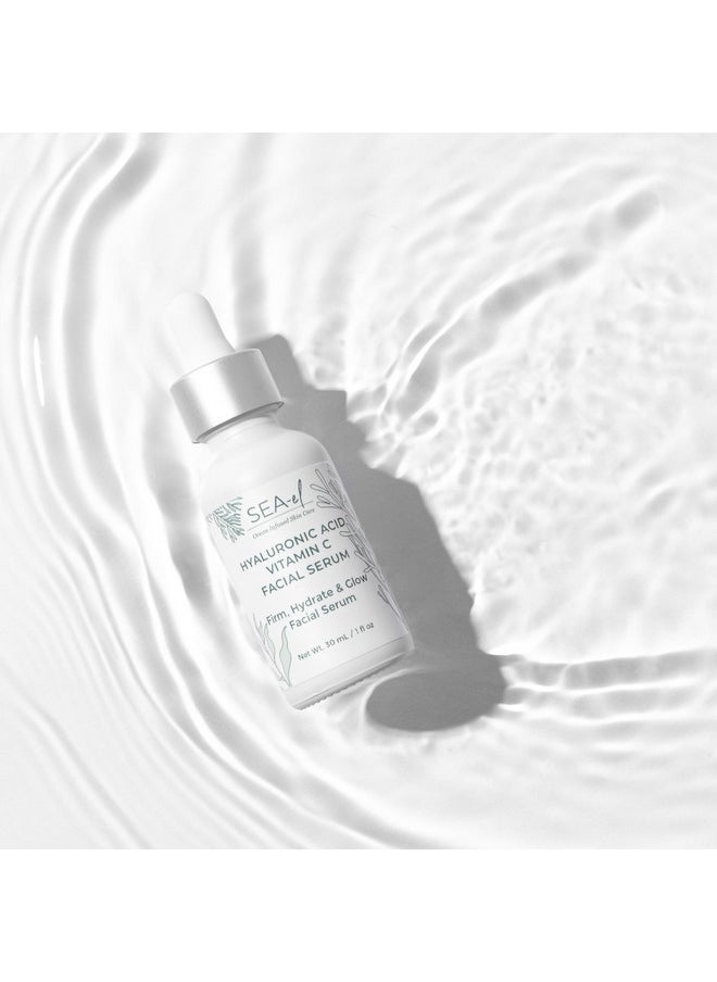 Sea-El - Hyaluronic Acid & Vitamin C Facial Serum Drops Firming Hydration & Glow Anti Aging Face Moisturizer Daily Wrinkle Diminishing Skin Care For Women & Men Vegan 1 Fl Oz - Image 1