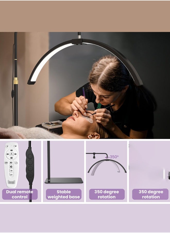 XiuWoo Eyelash LED Floor Light, Half Moon Lamp for Lash Extension, Lighting for Beauty, Skincare, Lashes, Eyebrows, Filming Content Creation, with Adjustable Brightness & Height, Black 160x62 cm  - Image 2