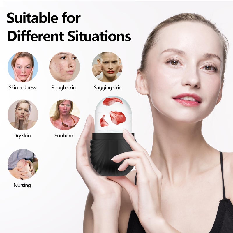ZPU Ice Roller for Face and Eye, Reusable Silicone Ice Facial Roller Ice Holder, Face Ice Mold Skin Care, Ice Cube Roller for Shrink Pores Anti Wrinkle Reduce Puffiness, Black - Image 2