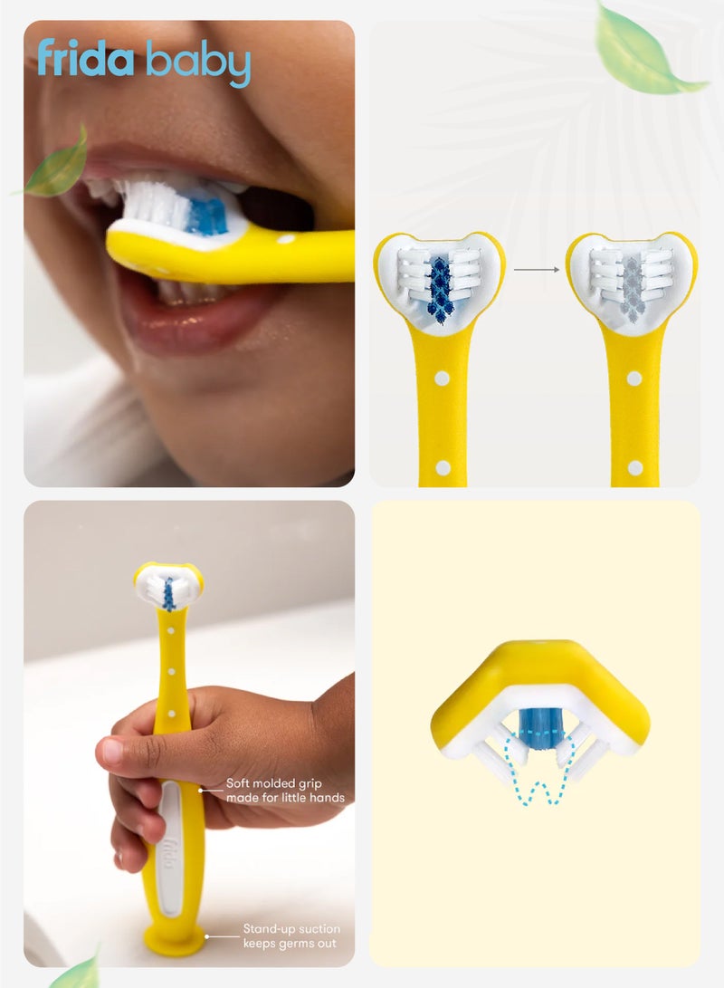 fridababy Triple-Angle Toothhugger Training Toothbrush – Toddler Oral Care, Soft Bristles, 3-Sided Cleaning, Easy Grip, Suction Base, Blue Bristles Fade for Replacement Reminder - Image 5