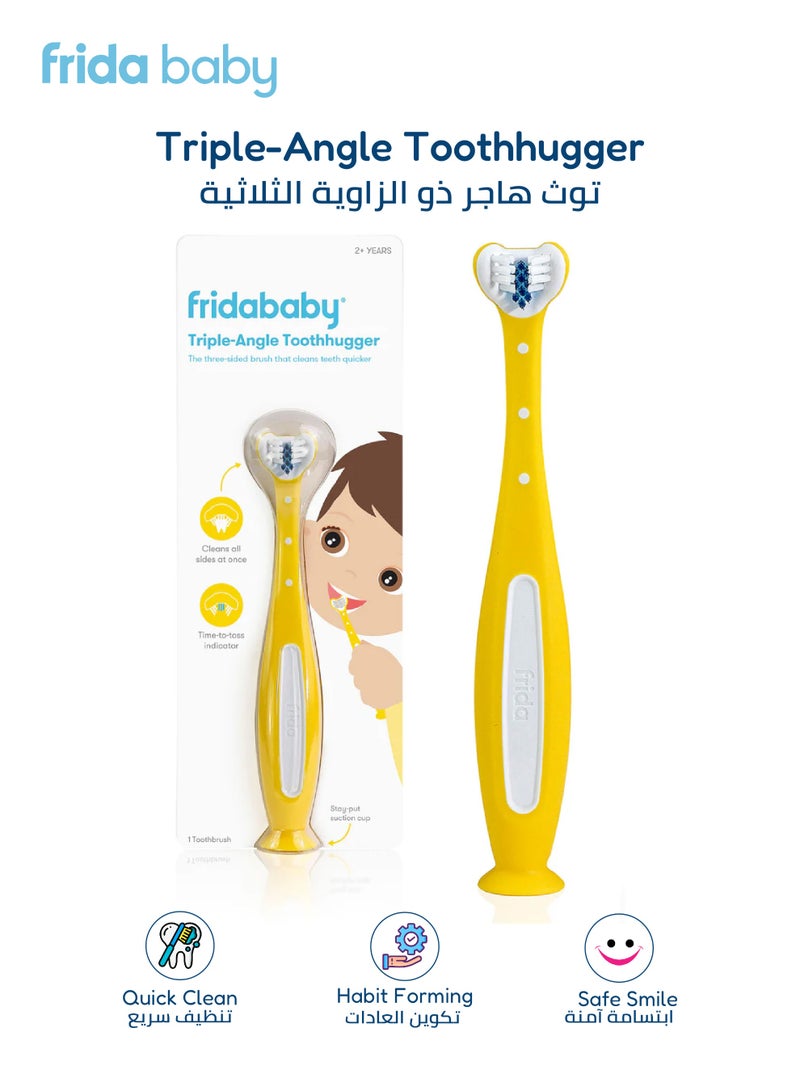 fridababy Triple-Angle Toothhugger Training Toothbrush – Toddler Oral Care, Soft Bristles, 3-Sided Cleaning, Easy Grip, Suction Base, Blue Bristles Fade for Replacement Reminder - Image 1