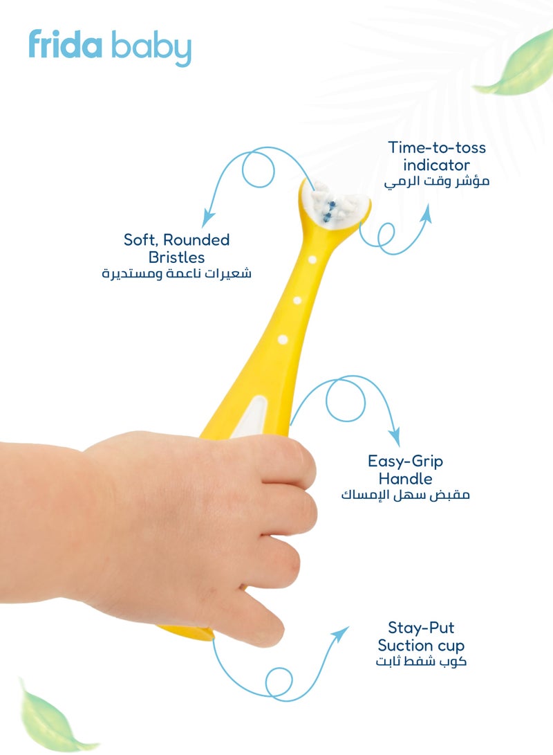 fridababy Triple-Angle Toothhugger Training Toothbrush – Toddler Oral Care, Soft Bristles, 3-Sided Cleaning, Easy Grip, Suction Base, Blue Bristles Fade for Replacement Reminder - Image 3