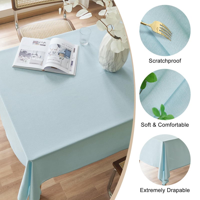AUSSPVOCT Textured Linen Tablecloth Rectangle 52x70 Water Resistant Spill-Proof Wipeable Light Blue Table Cloth Wrinkle Free Fabric Dining Table Cover for Birthday Farmhouse Christmas Tablecloths - Image 3
