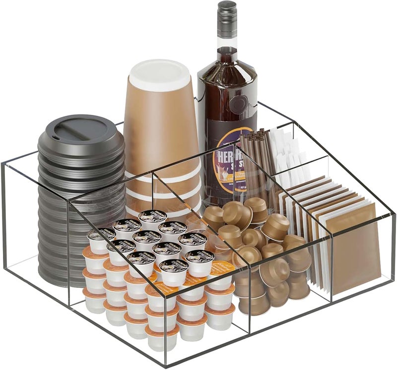 INDIDECOR INDIDECOR 222533 Acrylic Coffee Bar Station Organizer for Countertop Home Office Breakroom Coffee Bar Accessories Organizer for Kcup Pod Condiment Cup Sugar Gift for Coffee Lovers - Image 1