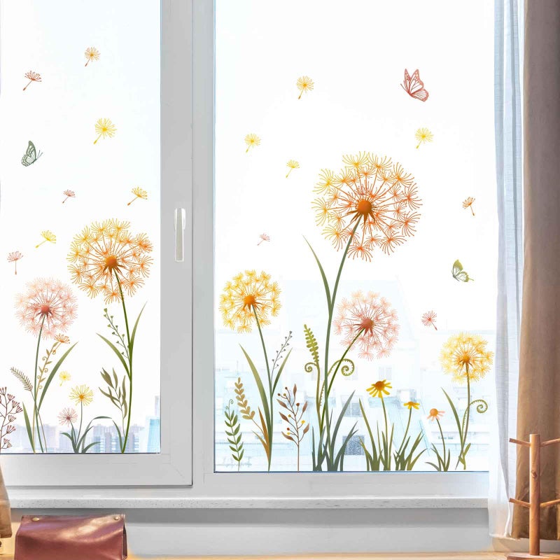 Supzone Dandelion Flower Window Clings Yellow Dandelion Floral Butterflies Window Stickers Spring Summer Autumn Static Window Decals for Home Store Glass Door Decoration Gifts for Mom - Image 3
