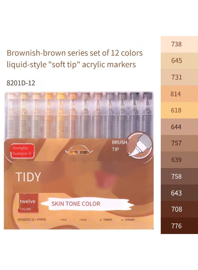 Guangna 12 Skin Tone Acrylic Paint Markers, Red Brown Brush Tip Acrylic Paint Pens for Pumpkin Paint, Rock Painting, Wood, Glass, Paper, Coloring Book, Ceramic, Canvas, DIY Crafts, Water-Based Ink - Image 1