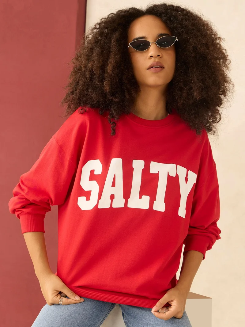 OUTZIDR  Red Typographic Sweatshirt for Women | Best Price UAE