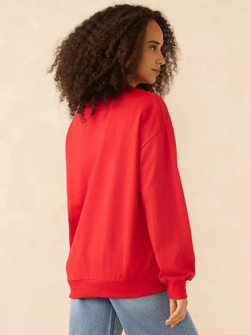 OUTZIDR  Red Typographic Sweatshirt for Women | Best Price UAE